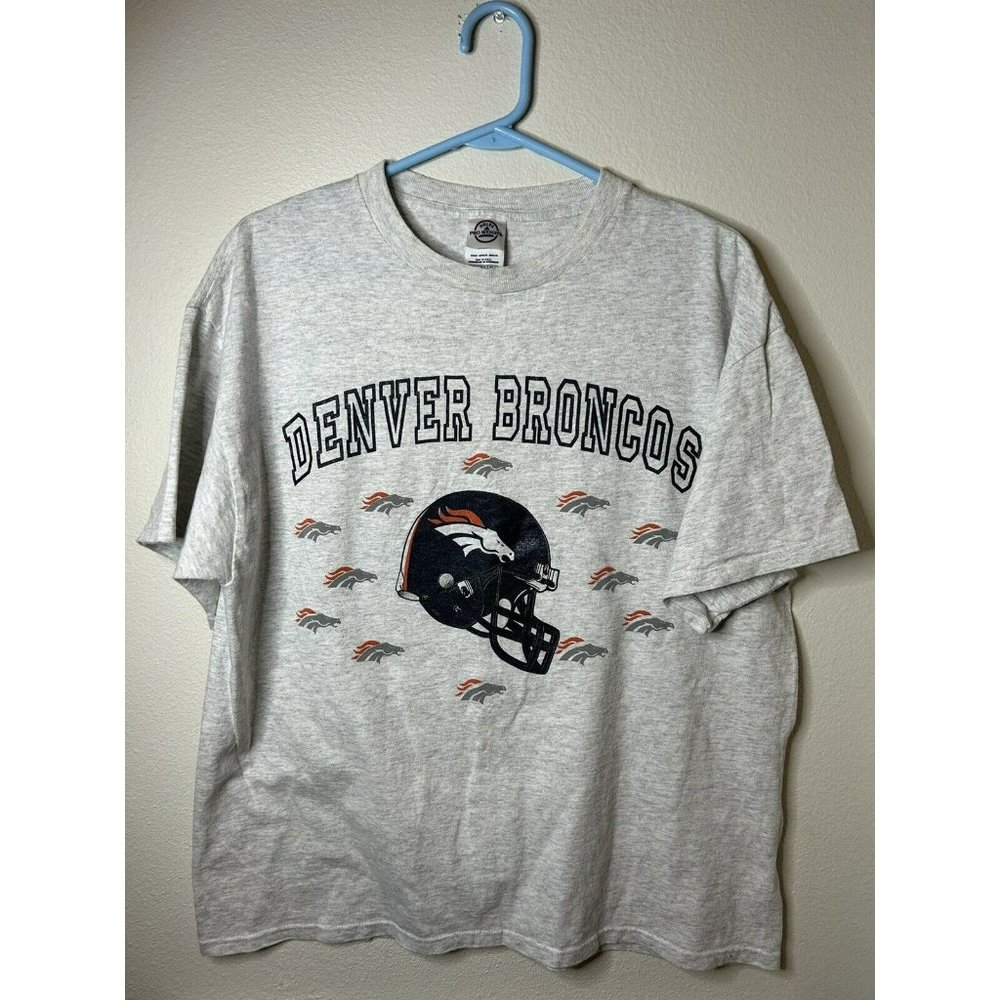 Vintage Delta Helmet Bronco Head T Shirt Denver Broncos Gray Size Large